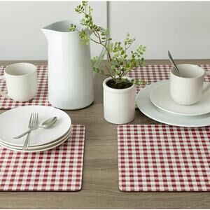 4 Piece Pottery Barn Gingham Cork Heat Resistant Back Hard Placemats Red White